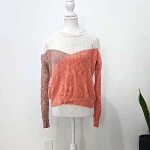 Colorblock Sweater - White, Brown, and Pink